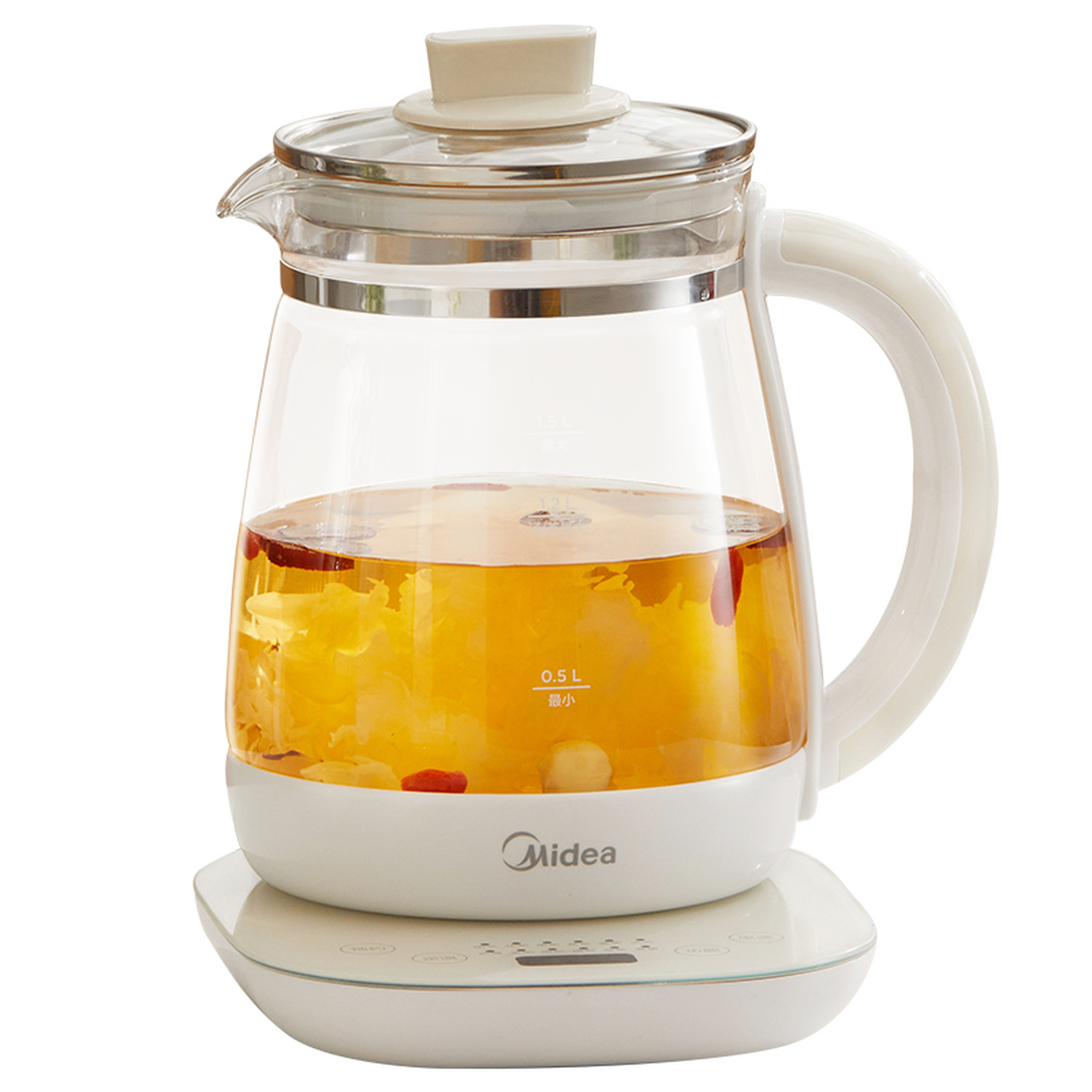 美的(Midea)养生壶 1.5L大容量玻璃面板，办公室饮水与养生新选择